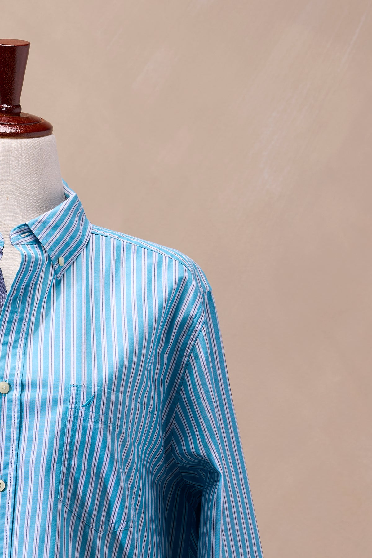 Nautica Blue & White Striped Cotton Dress Shirt