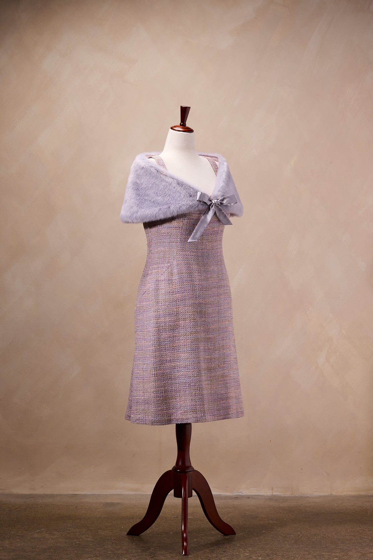Maggy London Violet Silk Faux Fur & Dress Two-Piece Set