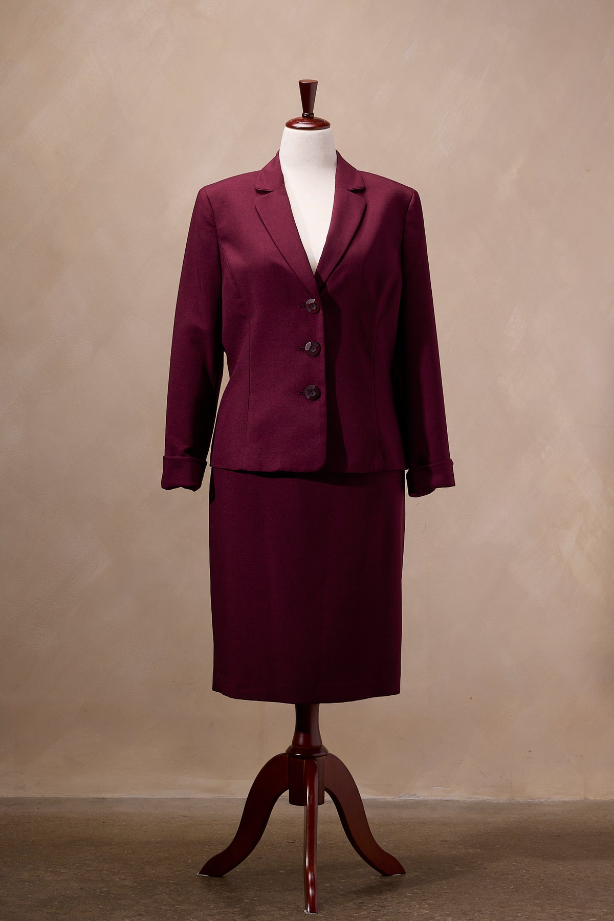 Le Suit Burgundy Red Blazer & Skirt Suit Set