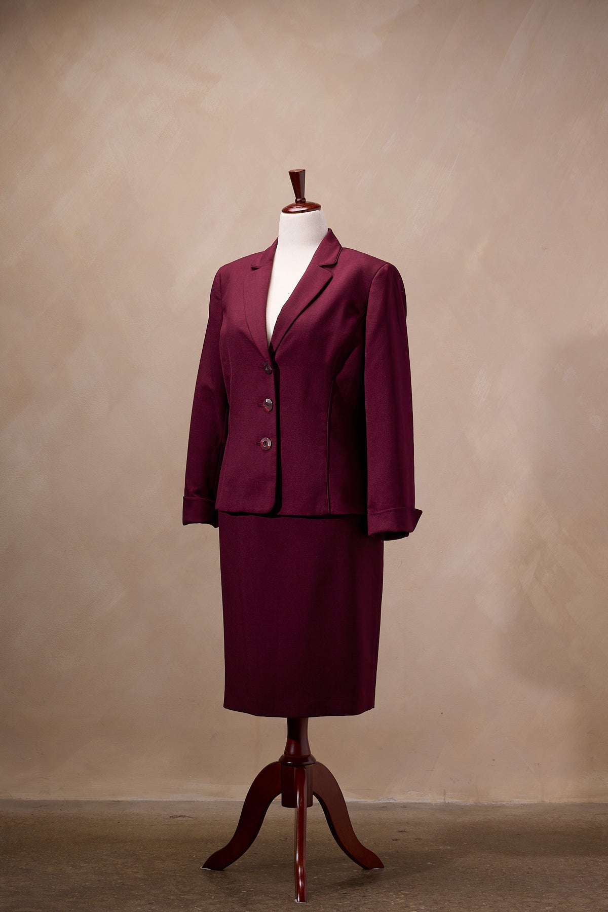 Le Suit Burgundy Red Blazer & Skirt Suit Set