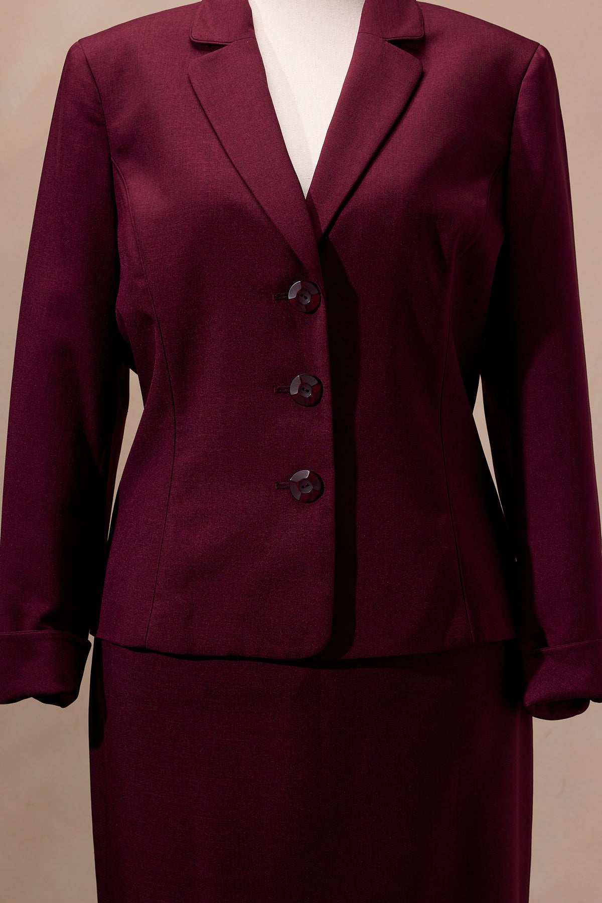 Le Suit Burgundy Red Blazer & Skirt Suit Set