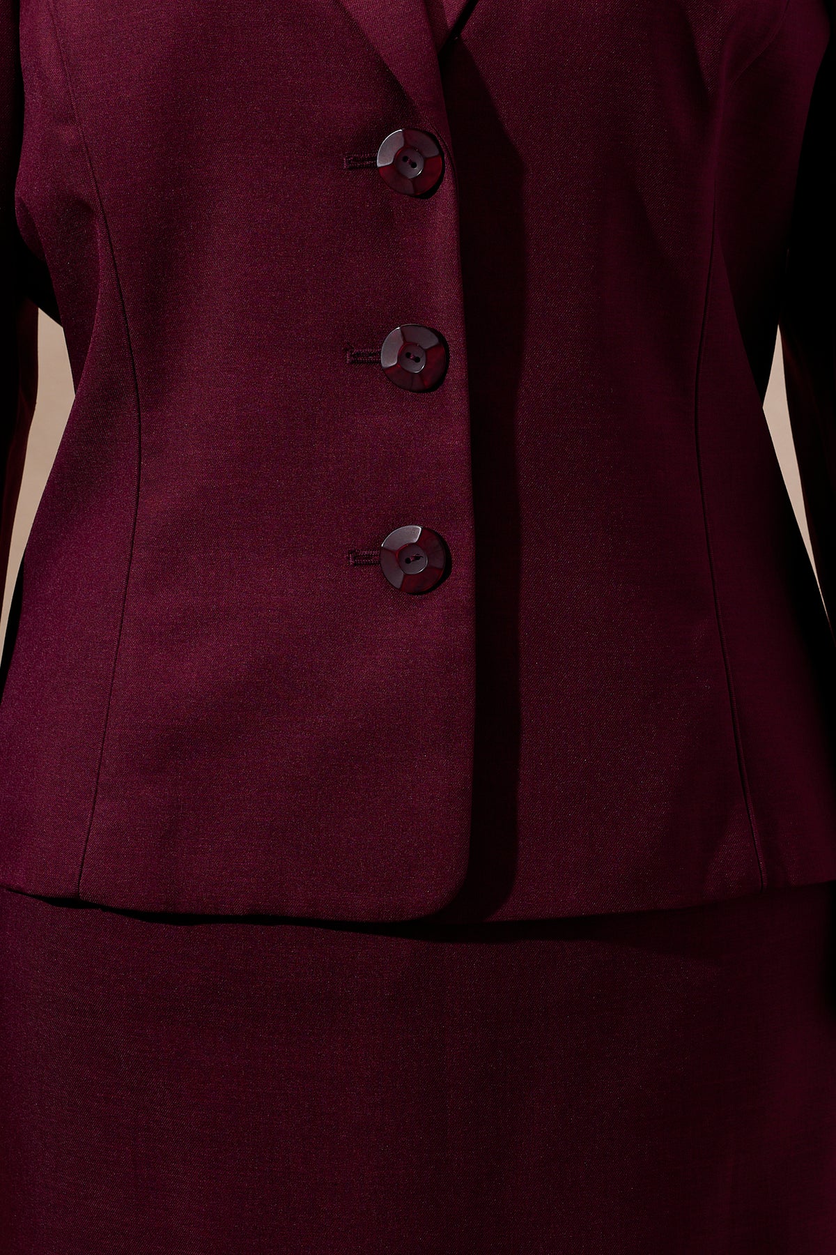 Le Suit Burgundy Red Blazer & Skirt Suit Set