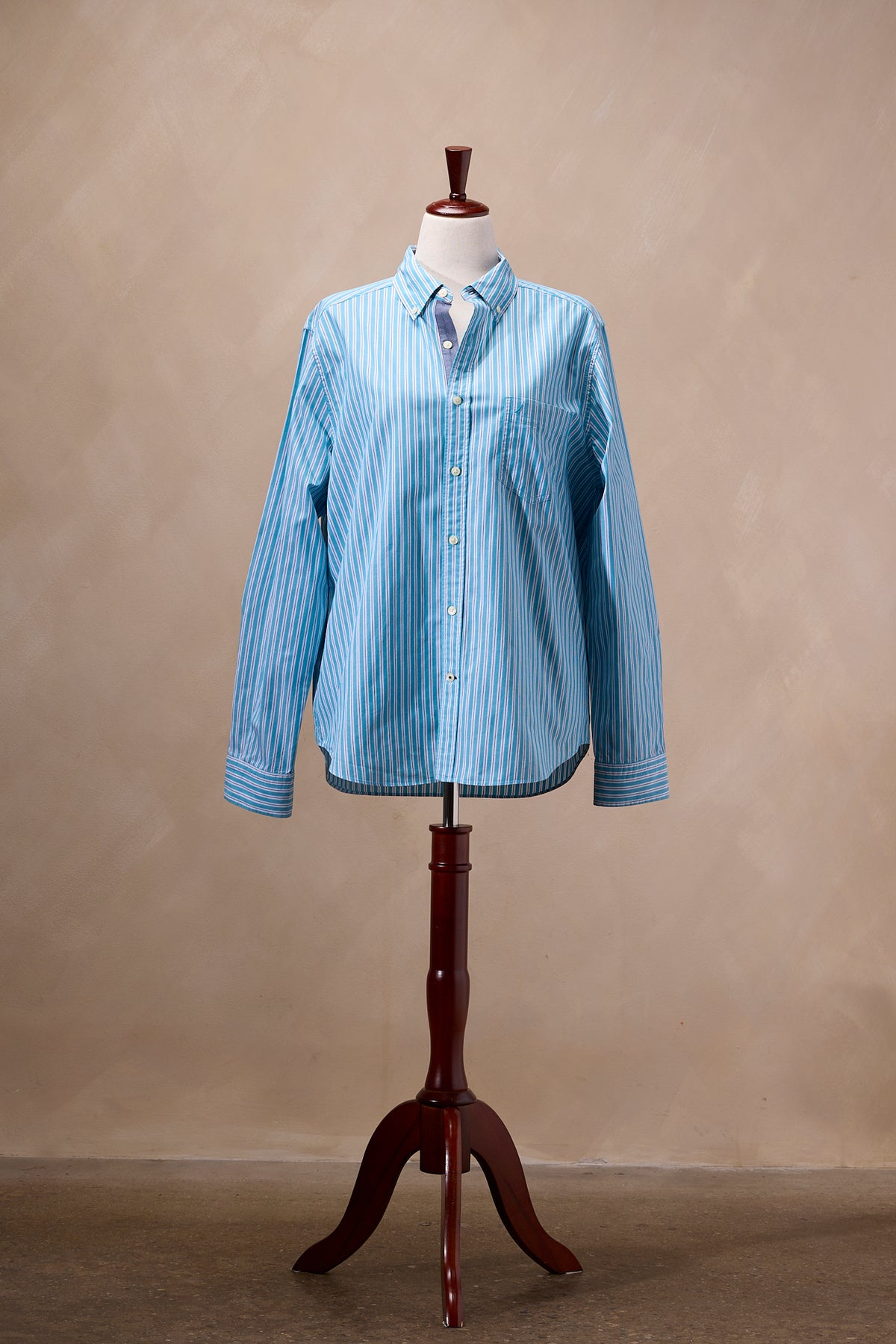 Nautica Blue & White Striped Cotton Dress Shirt