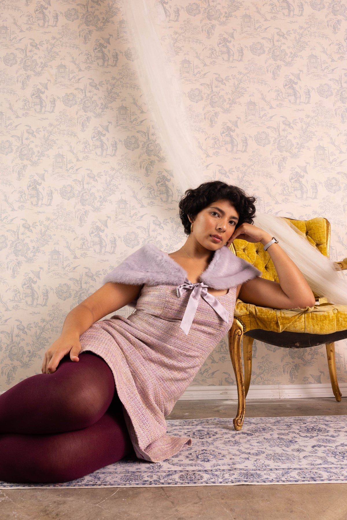 Maggy London Violet Silk Faux Fur & Dress Two-Piece Set